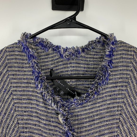 Theyskens' Theory Jossak Jacket Womens 2 Blue Tweed Stretch Button Fray Trim - Picture 5 of 11